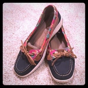 Sperry Navy Blue and Floral Boat Shoes